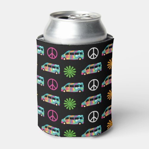 Hippie Bus Peace Sign 70s Can Cooler
