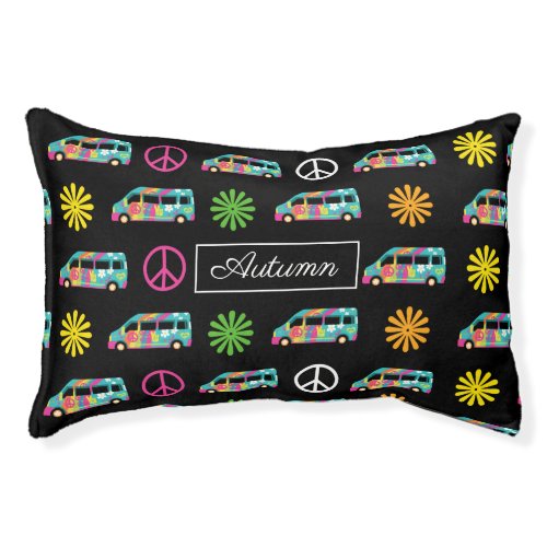 Hippie Bus Peace Sign 70s Customized Dog Name  Pet Bed