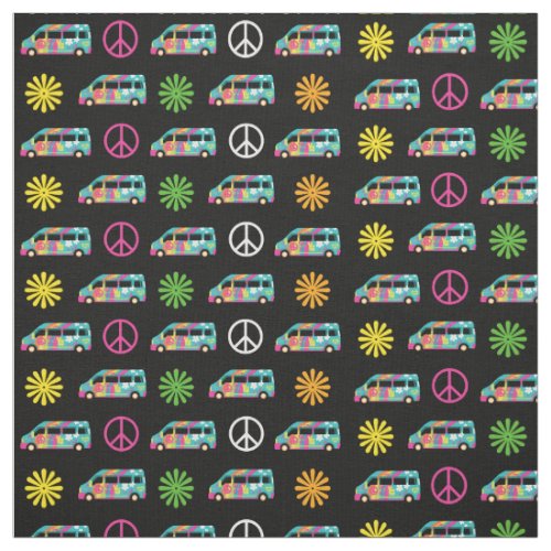 Hippie Bus Peace Sign 70s Fabric