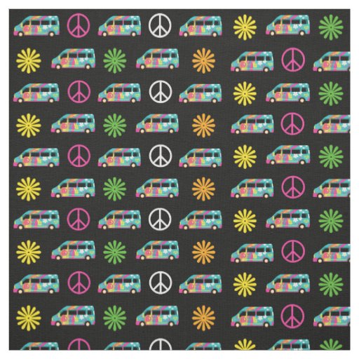 Hippie Bus Peace Sign 70s Fabric