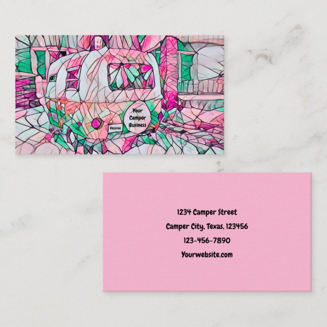 Hippie Camper Pink Green Glamping Business Card (Front/Back)