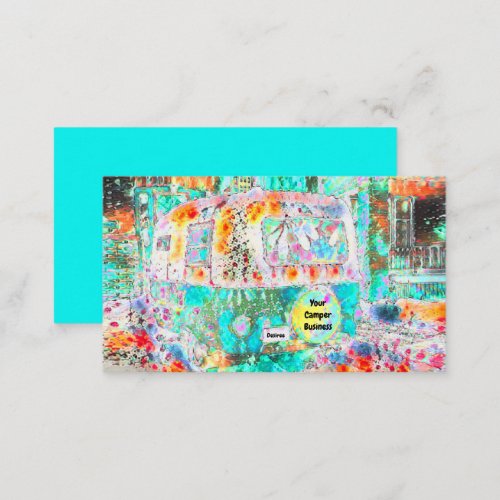 Hippie Camper Teal White Girly Glamping Business Card