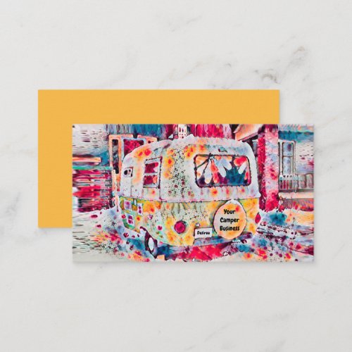 Hippie Camper Yellow Glamping Business Card