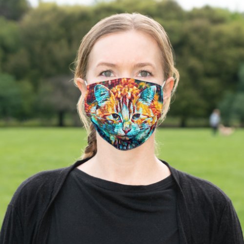 Hippie Cat Cute Colorful Orange Decorative Art Adult Cloth Face Mask