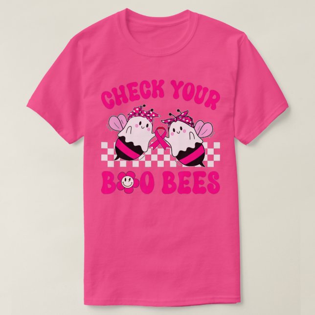Hippie  Check Your Boo Bees Breast Cancer Hallowee T-Shirt (Design Front)