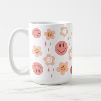 Hippie Checkerboard Smile Face 60s Pattern Mug