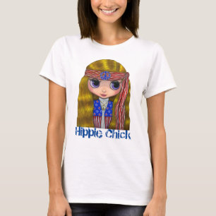 Hippie Chick 1960s Girl in Stars and Stripes T-Shirt