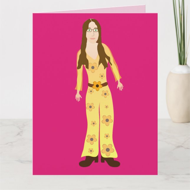 HIPPIE CHICK 1960S GROOVY BIRTHDAY CARD FOR FRIEND (Front)