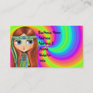 Hippie Chick 1960s Tie Dye Big Eye Doll Business Card