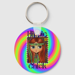 Hippie Chick 1960s Tie Dye Big Eye Doll Headband Keychain