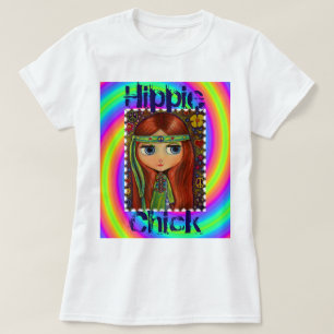 Hippie Chick 1960s Tie Dye Big Eye Doll T-Shirt
