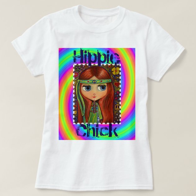 Hippie Chick 1960s Tie Dye Big Eye Doll T-Shirt | Zazzle