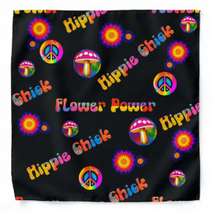 Hippie Chick Flower Power Peace Mushroom Bandana