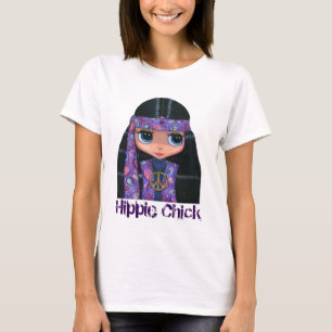 Hippie Chick in Purple 1960s Peace Sign T-Shirt
