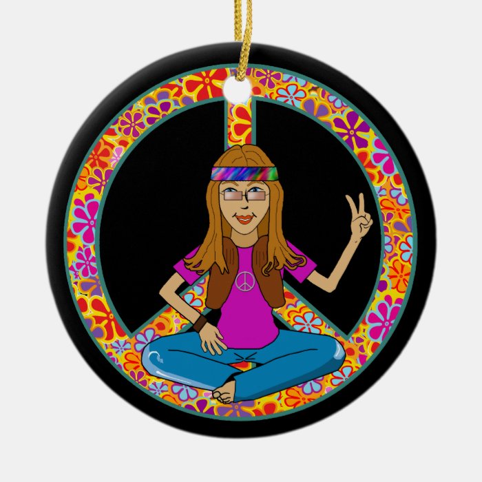 Hippie chick Peace Sign Ornament
