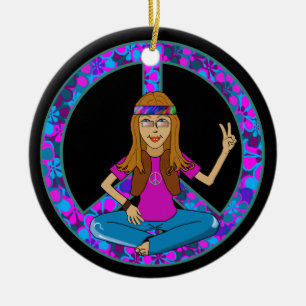 Hippie chick Peace Sign Ornament