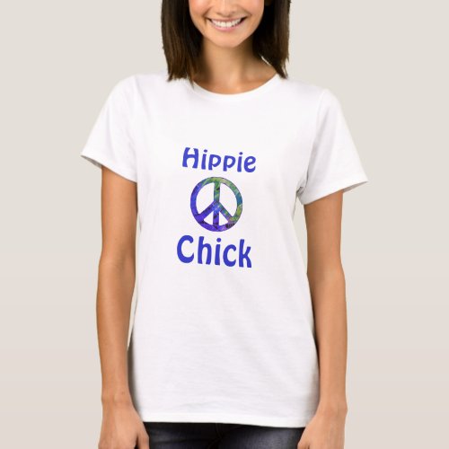 Hippie Chick Peacock Blue Green Tie Dye Peace Sign T_Shirt