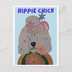 Hippie Chick Poodle Flower Child Invitation Postcard