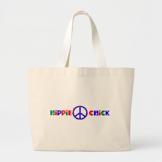 Hippie Chick Tote Bag with Peace Sign (Front)