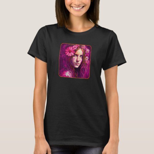 Hippie Child In Pink With Flowers In Her Hair Retr T_Shirt