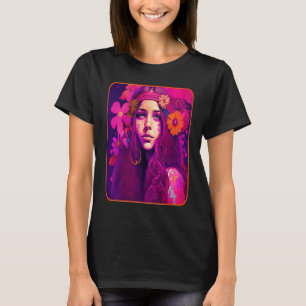 Hippie Child In Pink With Flowers In Her Hair Retr T-Shirt