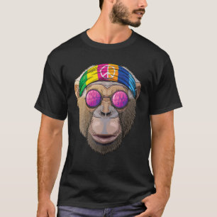 Hippie Chimpanzee Love Peace Sign 70S Hippie Chimp T-Shirt