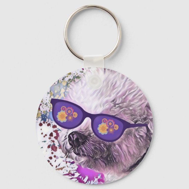 Hippie 'Chon the Bichon  Keychain (Front)