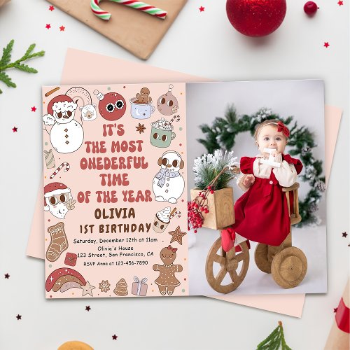 Hippie Christmas Onederful First Birthday Photo Invitation