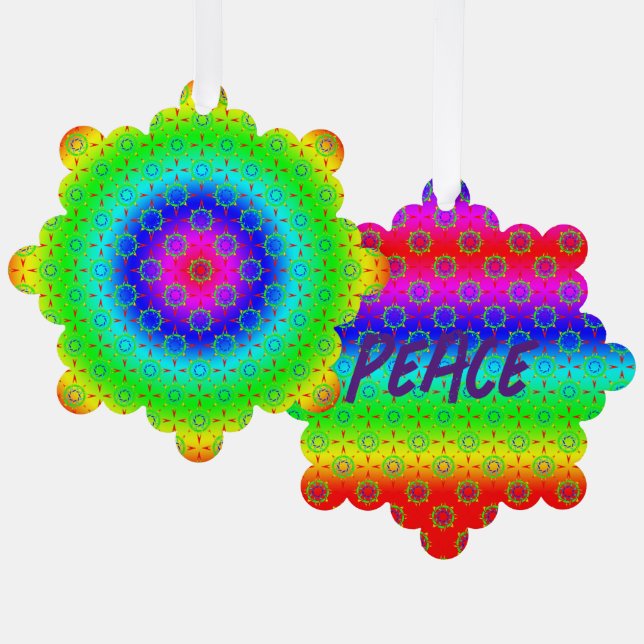 Hippie Christmas Peace Add Your Text Ornament Card (Front/Back)