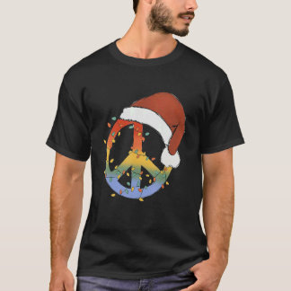 Hippie Christmas Peace Sign Light Tie Dye Merry Ch T-Shirt