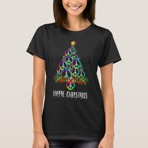 Hippie Christmas Pine Tree Peace Sign pajama T_Shirt