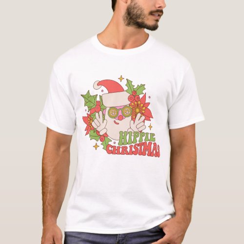 Hippie Christmas Santa Retro Holidays T_Shirt