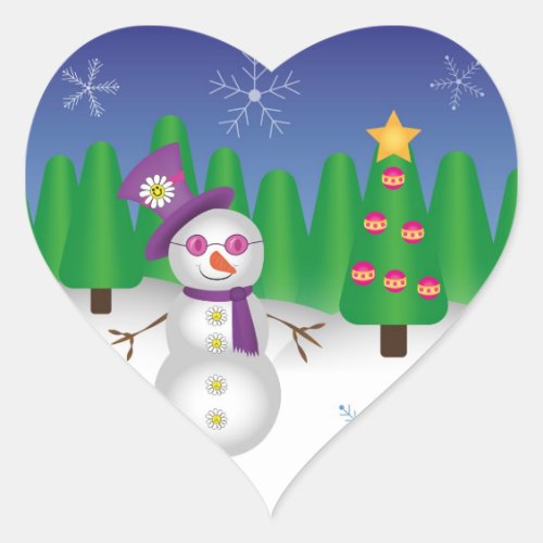 Hippie Christmas Snowman Heart Sticker