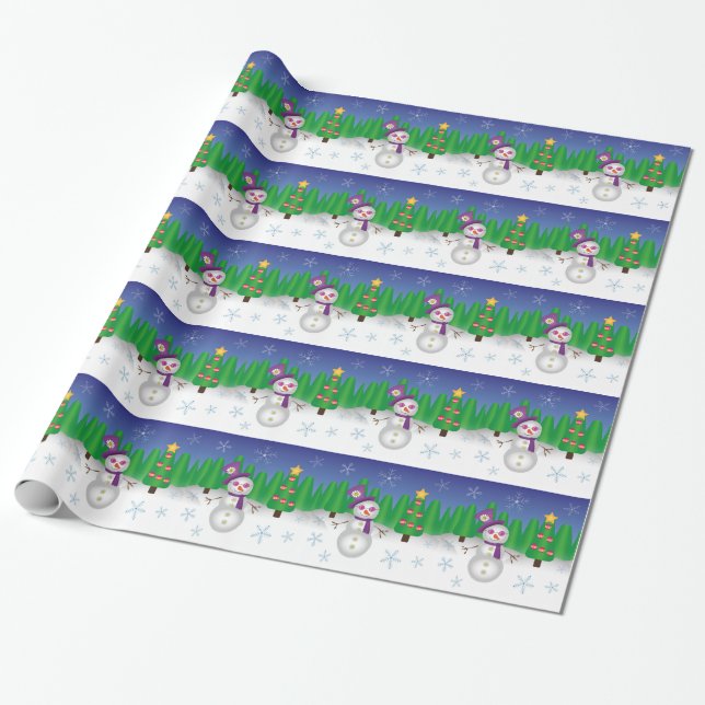 Hippie Christmas Snowman Wrapping Paper (Unrolled)