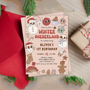 Hippie Christmas Winter Onederland 1st Birthday Invitation