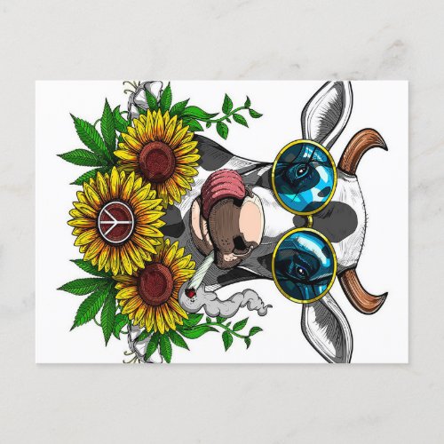 Hippie Cow Smoking Weed gift for cow lover Announcement Postcard