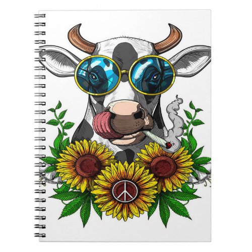 Hippie Cow Smoking Weed gift for cow lover Notebook