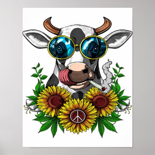 Hippie Cow Smoking Weed gift for cow lover Poster