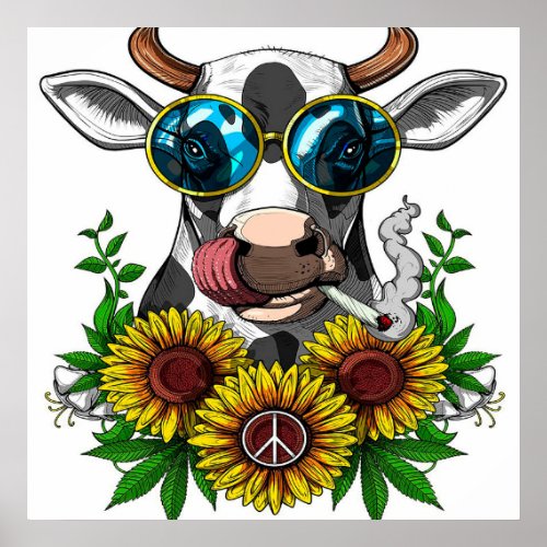 Hippie Cow Smoking Weed gift for cow lover Poster