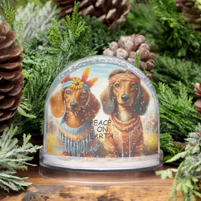 HIPPIE DACHSHUND COUPLE SNOW GLOBE (Winter)
