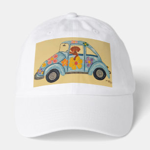 Hippie Dachshund in car Hat