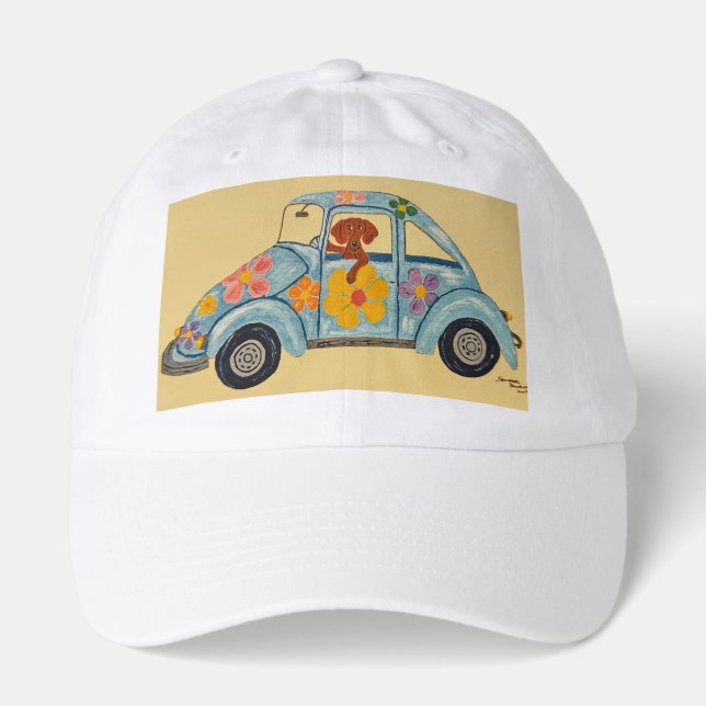 Hippie Dachshund in car  Hat (Front)