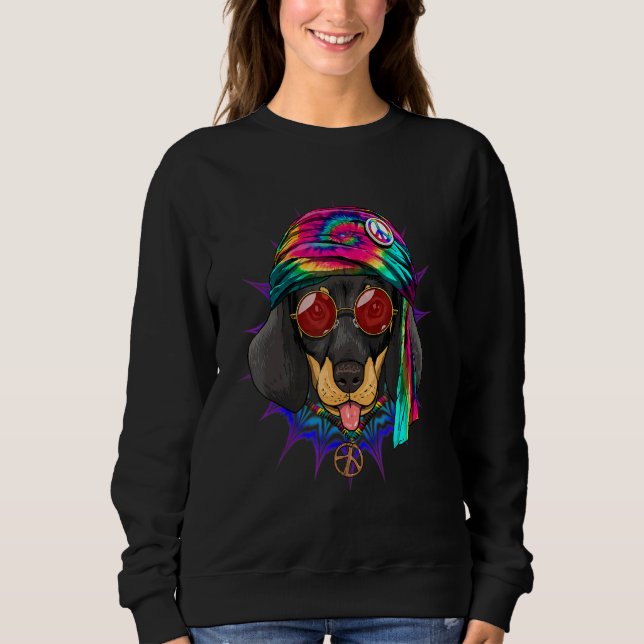 Hippie Dachshund Tie Dye Peace Sign Psychedelic Do Sweatshirt (Front)
