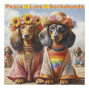 Hippie Dachshunds Canvas Print
