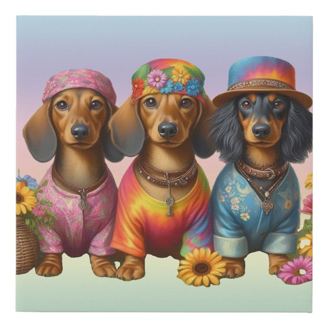 Hippie Dachshunds Canvas Print (Front)