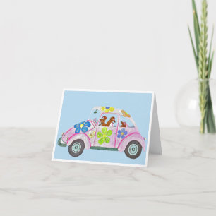 Hippie Dachshunds in their Flower Child Love Car Invitation