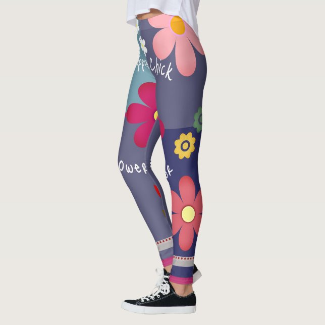 Hippie Daisy Flower Power Boho Purple Pink Yoga Leggings (Left)