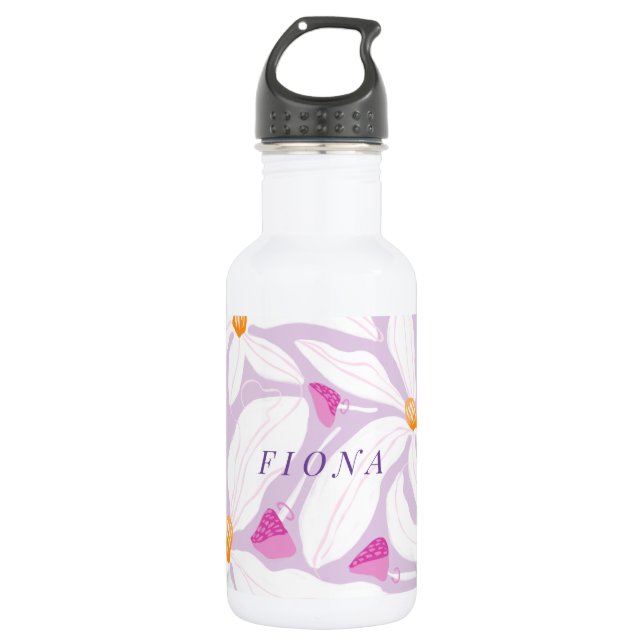 Hippie Daisy Mushroom Pink Girly Stainless Steel Water Bottle (Front)
