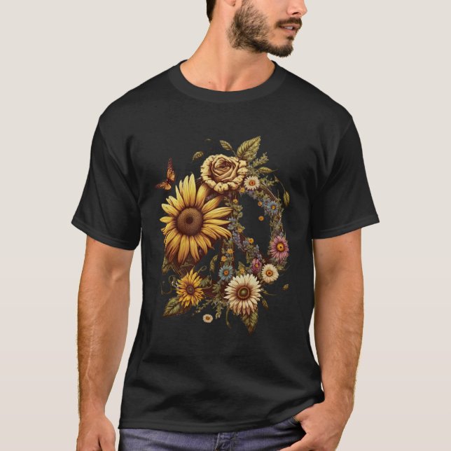Hippie Daisy Peace Sign Retro Flower Sunflower   1 T-Shirt (Front)