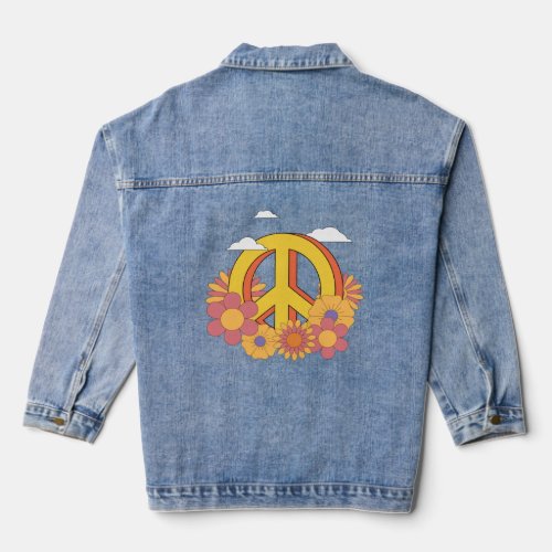 Hippie Daisy Peace Sign Retro Flower Sunflower    Denim Jacket